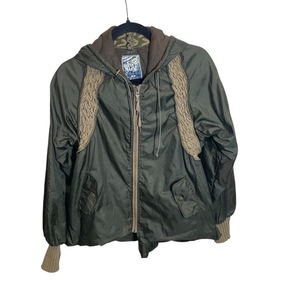 Free People Jackets & Blazers - Vintage Free People military green jacket sweater knit trim womens small boho
